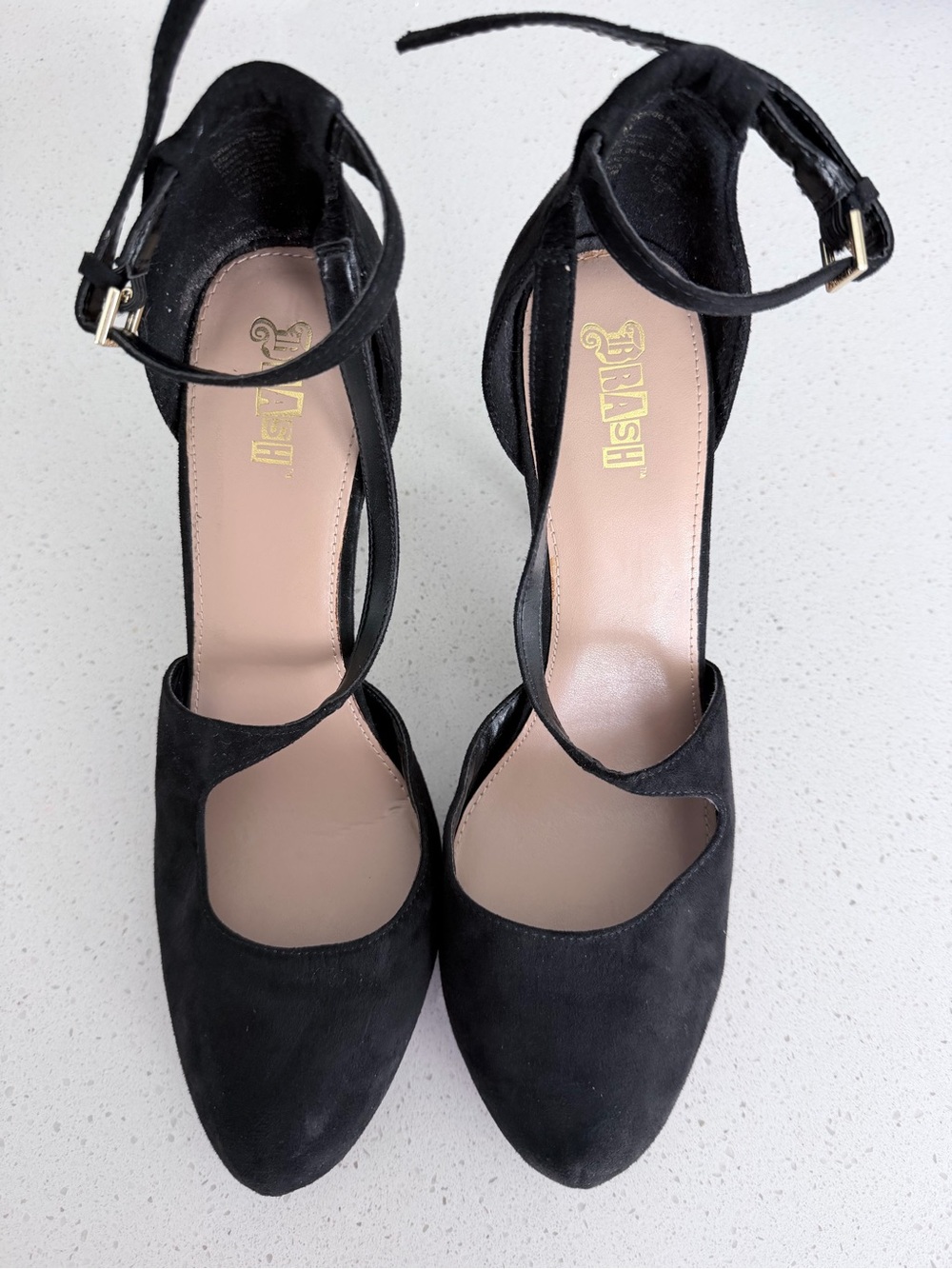 Tramp Black Suede Ankle-Strap Pointed-Toe Pumps